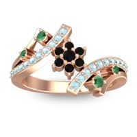 Black Onyx Fashion Ring In 14K Rose Gold With Emerald And Aquamarine – Pippala Simple Ring