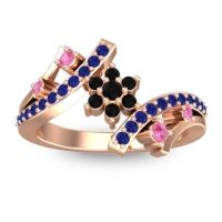 Black Onyx Fashion Ring In 14K Rose Gold With Pink Tourmaline And Blue Sapphire – Pippala Simple Ring