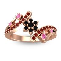 Black Onyx Fashion Ring In 14K Rose Gold With Pink Tourmaline And Garnet – Pippala Simple Ring