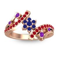 Blue Sapphire Fashion Ring In 14K Rose Gold With Amethyst And Ruby – Pippala Simple Ring