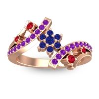 Blue Sapphire Fashion Ring In 14K Rose Gold With Ruby And Amethyst – Pippala Simple Ring