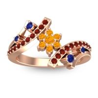 Citrine Fashion Ring In 14K Rose Gold With Blue Sapphire And Garnet – Pippala Simple Ring