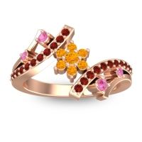 Citrine Fashion Ring In 14K Rose Gold With Pink Tourmaline And Garnet – Pippala Simple Ring
