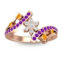 Diamond Fashion Ring In 14K Rose Gold With Citrine And Amethyst – Pippala Simple Ring