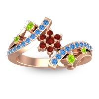 Garnet Fashion Ring In 14K Rose Gold With Peridot And Swiss Blue Topaz – Pippala Simple Ring
