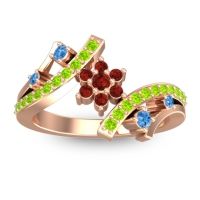 Garnet Fashion Ring In 14K Rose Gold With Swiss Blue Topaz And Peridot – Pippala Simple Ring