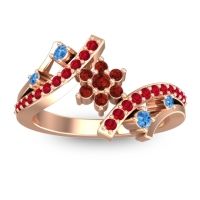 Garnet Fashion Ring In 14K Rose Gold With Swiss Blue Topaz And Ruby – Pippala Simple Ring