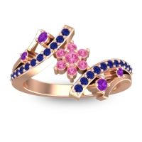 Pink Tourmaline Fashion Ring In 14K Rose Gold With Amethyst And Blue Sapphire – Pippala Simple Ring