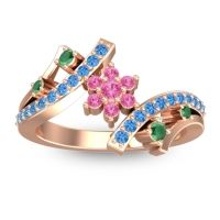 Pink Tourmaline Fashion Ring In 14K Rose Gold With Emerald And Swiss Blue Topaz – Pippala Simple Ring