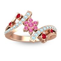 Pink Tourmaline Fashion Ring In 14K Rose Gold With Ruby And Aquamarine – Pippala Simple Ring