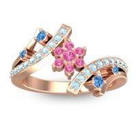 Pink Tourmaline Fashion Ring In 14K Rose Gold With Swiss Blue Topaz And Aquamarine – Pippala Simple Ring