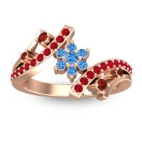 Swiss Blue Topaz Fashion Ring In 14K Rose Gold With Garnet And Ruby – Pippala Simple Ring