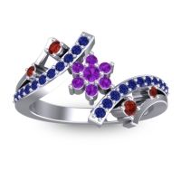 Amethyst Fashion Ring In 14k White Gold With Garnet And Blue Sapphire – Pippala Simple Ring