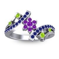 Amethyst Fashion Ring In 14k White Gold With Peridot And Blue Sapphire – Pippala Simple Ring