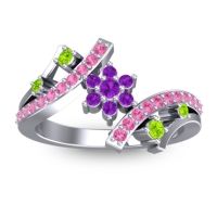Amethyst Fashion Ring In 14k White Gold With Peridot And Pink Tourmaline – Pippala Simple Ring