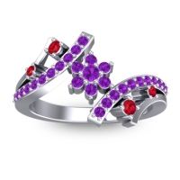 Amethyst Fashion Ring In 14k White Gold With Ruby – Pippala Simple Ring