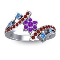 Amethyst Fashion Ring In 14k White Gold With Swiss Blue Topaz And Garnet – Pippala Simple Ring