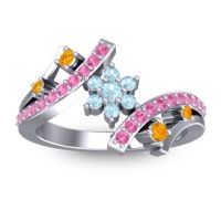 Aquamarine Fashion Ring In 14k White Gold With Citrine And Pink Tourmaline – Pippala Simple Ring