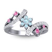 Aquamarine Fashion Ring In 14k White Gold With Pink Tourmaline And Lab Diamond – Pippala Simple Ring