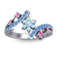 Aquamarine Fashion Ring In 14k White Gold With Pink Tourmaline And Swiss Blue Topaz – Pippala Simple Ring