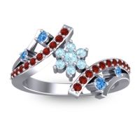 Aquamarine Fashion Ring In 14k White Gold With Swiss Blue Topaz And Garnet – Pippala Simple Ring