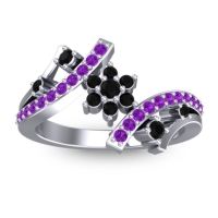 Black Onyx Fashion Ring In 14k White Gold With Amethyst – Pippala Simple Ring