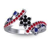 Black Onyx Fashion Ring In 14k White Gold With Blue Sapphire And Ruby – Pippala Simple Ring