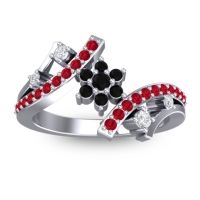 Black Onyx Fashion Ring In 14k White Gold With Lab Diamond And Ruby – Pippala Simple Ring