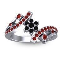 Black Onyx Fashion Ring In 14k White Gold With Garnet – Pippala Simple Ring