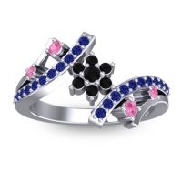 Black Onyx Fashion Ring In 14k White Gold With Pink Tourmaline And Blue Sapphire – Pippala Simple Ring