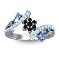 Black Onyx Fashion Ring In 14k White Gold With Swiss Blue Topaz And Aquamarine – Pippala Simple Ring