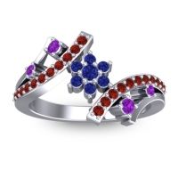 Blue Sapphire Fashion Ring In 14k White Gold With Amethyst And Garnet – Pippala Simple Ring