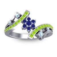 Blue Sapphire Fashion Ring In 14k White Gold With Aquamarine And Peridot – Pippala Simple Ring