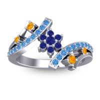 Blue Sapphire Fashion Ring In 14k White Gold With Citrine And Swiss Blue Topaz – Pippala Simple Ring