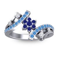 Blue Sapphire Fashion Ring In 14k White Gold With Diamond And Swiss Blue Topaz – Pippala Simple Ring