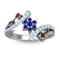 Blue Sapphire Fashion Ring In 14k White Gold With Garnet And Aquamarine – Pippala Simple Ring