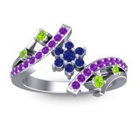 Blue Sapphire Fashion Ring In 14k White Gold With Peridot And Amethyst – Pippala Simple Ring
