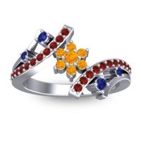 Citrine Fashion Ring In 14k White Gold With Blue Sapphire And Garnet – Pippala Simple Ring
