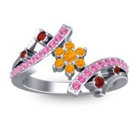 Citrine Fashion Ring In 14k White Gold With Garnet And Pink Tourmaline – Pippala Simple Ring
