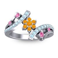 Citrine Fashion Ring In 14k White Gold With Pink Tourmaline And Aquamarine – Pippala Simple Ring