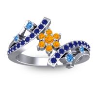 Citrine Fashion Ring In 14k White Gold With Swiss Blue Topaz And Blue Sapphire – Pippala Simple Ring