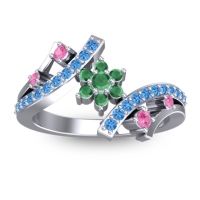 Emerald Fashion Ring In 14k White Gold With Pink Tourmaline And Swiss Blue Topaz – Pippala Simple Ring