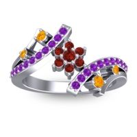 Garnet Fashion Ring In 14k White Gold With Citrine And Amethyst – Pippala Simple Ring