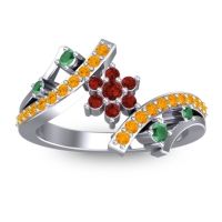 Garnet Fashion Ring In 14k White Gold With Emerald And Citrine – Pippala Simple Ring