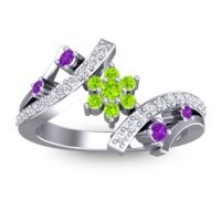 Peridot Fashion Ring In 14k White Gold With Amethyst And Lab Diamond – Pippala Simple Ring