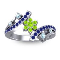 Peridot Fashion Ring In 14k White Gold With Aquamarine And Blue Sapphire – Pippala Simple Ring