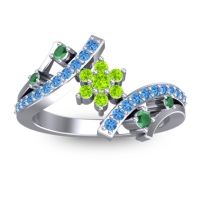 Peridot Fashion Ring In 14k White Gold With Emerald And Swiss Blue Topaz – Pippala Simple Ring