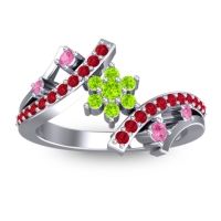 Peridot Fashion Ring In 14k White Gold With Pink Tourmaline And Ruby – Pippala Simple Ring