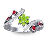 Peridot Fashion Ring In 14k White Gold With Ruby And Lab Diamond – Pippala Simple Ring
