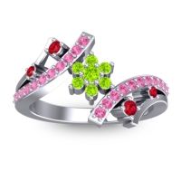 Peridot Fashion Ring In 14k White Gold With Ruby And Pink Tourmaline – Pippala Simple Ring